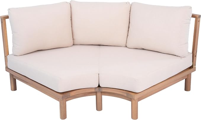 Merax 5 Piece Patio Outdoor Furniture Set, All Weather 118" Half Moon Sectional Sofa with Acacia Wood Frame & Waterproof Cushions,1 Coffee Table for Garden,Lawn,Backyard,Poolside,Beige+Light Teak