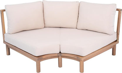 Merax 5 Piece Patio Outdoor Furniture Set, All Weather 118" Half Moon Sectional Sofa with Acacia Wood Frame & Waterproof Cushions,1 Coffee Table for Garden,Lawn,Backyard,Poolside,Beige+Light Teak