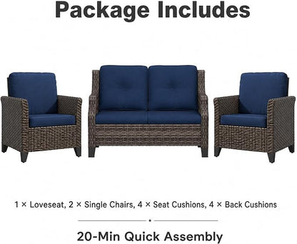 Patio Wicker Chairs with Set of 2 & Sofa | High Back All Weather PE Wicker Outdoor Chairs with Water-Resistant Cushions for Garden, Deck, Porch, Backyard, Balcony