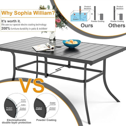 Sophia & William 7pc Patio Dining Set with Navy Umbrella, 6 Rattan Chairs | 6 cushioned rattan chairs + 1 metal table with umbrella. Perfect for backyard, deck, porch. Durable all-weather frame.