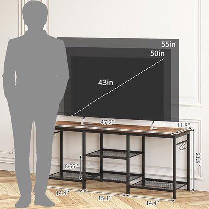 YGEOMER TV Stand for TVs Up to 50 Inch, Entertainment Center for Living Room, Bedroom, Rustic Brown