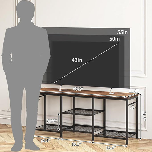 YGEOMER TV Stand for TVs Up to 50 Inch, Entertainment Center for Living Room, Bedroom, Rustic Brown