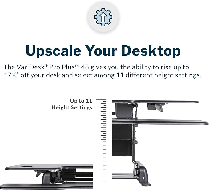 Vari VariDesk Pro Plus 48 - Adjustable Desk Converter with 11 Height Settings - Laptop Sit Stand Desk Riser for Home Office, Table Tops, Workspace - Fully Assembled with Spring Loaded Lift - Black