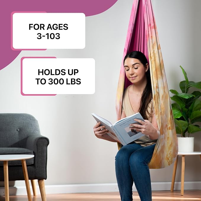 Indoor Sensory Swing for Kids or Outdoor – Holds 300lbs, Double-Layer, & 360° Swivel, Calming Compression Therapy Swing Hammock for Kids & Adults with All Hardware – Sensory-Motor Toys & Gifts