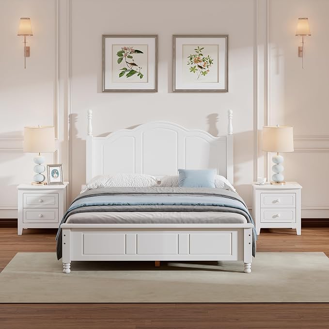 Harper & Bright Designs Bedroom Set Furniture, 3-Pieces Bedroom Sets, Full Size Wood Platform Bed and 2 Nightstands, White