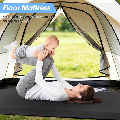 CYMULA 3 Inch Memory Foam Camping Pad, Camping Essentials Roll Up Floor Mat for Car Camping, Cot, Tent, Truck, Travel and Guest Use, Non-Slip Waterproof Bottom, Removable Cover