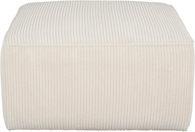 Christopher Knight Home Isa Square Ottoman Footstool, Corduroy Pouf Poufee Footrest Ottoman Large Seat, Modern Side Table for Living Room Bedroom Home Decor, Beige, 30"