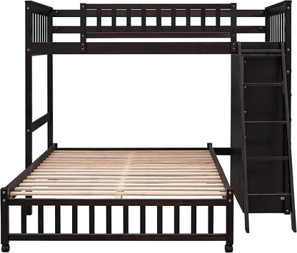 Ball & Cast Wooden Twin Over Full Bunk Bed with 6 Drawers & Flexible Shelves,Bottom Bedframe W/Wheel,Easy Assembly,Space Saving,Versatile Storage Furniture for Boy Girl Teen Compact Bedroom,Espresso
