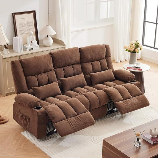 MAHOMICO Recliner Sofa with Cup Holders for Living Room 3 Seat Manual Oversized Recliner Chiar with Ergonomic, Side Pocket for Adult