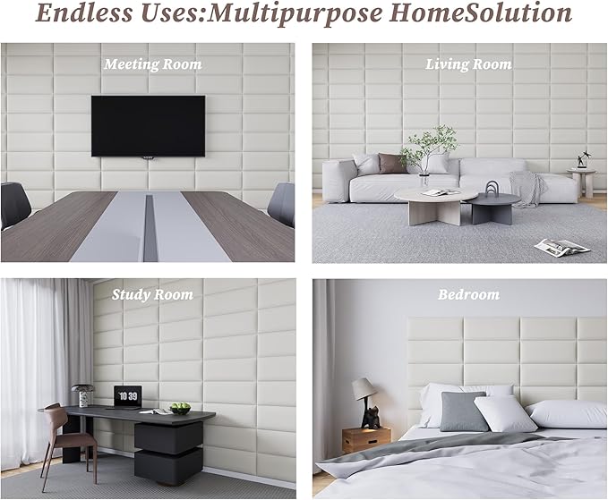Peel and Stick Upholstered Wall Mounted Headboard Queen Size, 9 Panels 3D Soundproof Leather Headboard,Wall Mounted Headboards,Reusable and Removable Wall Panels, 10"x24" White