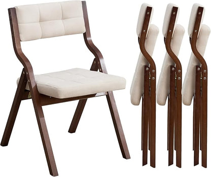 4-Pack Folding Dining Chairs with Cushion,Padded Foldable Dining Chairs,Portable Wooden Folding Chairs for Dining Rooms Kitchen Wedding and Party Indoor Beige