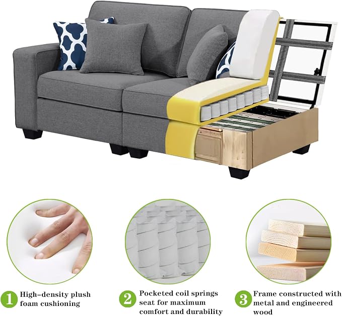 Legend Vansen Oversized Modular Sectional Sofa,U/L‑Shaped Reversible Couch with Ottoman,Deep Seat Plush Polyester Sofa for Living Room,6‑Seater,Dark Grey