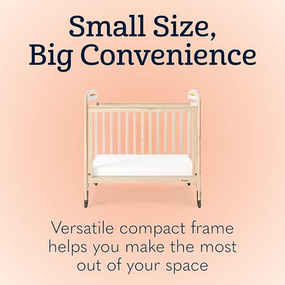 Foundations Serenity Compact 3 Side Clearview Daycare Crib Natural, Fixed Side, Durable Wood Construction, Non-Marking Casters (2 Locking), Includes 3” InfaPure Foam Mattress