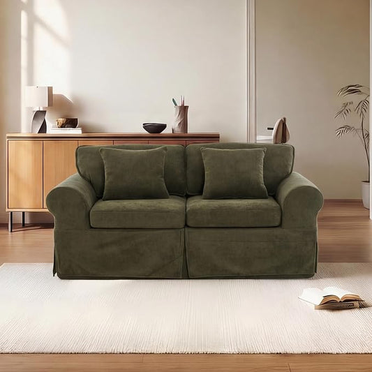 Mistpeople Modern Loveseat Sofa Couch, Upholstered Comfy Sofa with Pillows & Armrests, Deep Seating Couch with Removable Cover for Living Room Bedroom Apartment Office Small Spaces, Green 2 Seats