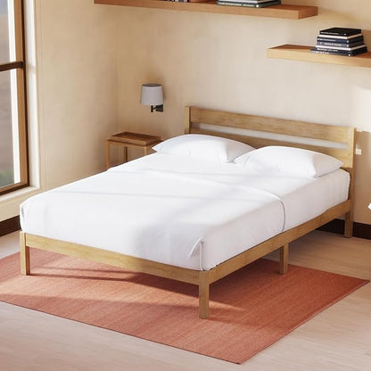 LIFEMENT Queen Bed Frame with Headboard Classic Wood Platform, Noise Free, Under Bed Storage, No Box Spring Needed, Easy Assembly, Natural