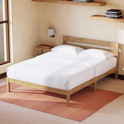 LIFEMENT King Bed Frame with Headboard Classic Wood Platform, Noise Free, Under Bed Storage, No Box Spring Needed, Easy Assembly, Natural