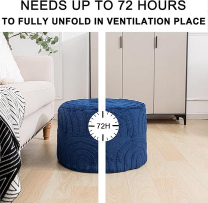 Asuprui Plush Fabric Ottoman Footrest – 20"x14" Soft Foam Pouf with Removable Cover Perfect for Living Room, Bedroom & Dorm(Dark Blue)