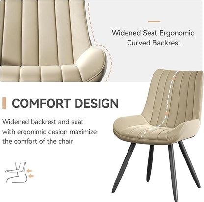 Dining Chairs Set of 2, Mid Century Modern Kitchen Chairs with Soft Cushion, Comfortable Upholstered Fabric Dining Room Chairs for Kitchen,Dark Beige