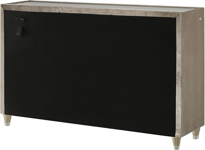Coaster Home Furnishings - Lorient - Wood and Velvet - 8-Drawer Dresser with LED Lighting, Quilted Fronts and Crystal Knobs - Bedroom - Ivory and Camel - 222663