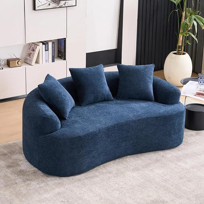 65" Curved Loveseat,Deep Seat Cloud Floor Couch with 3 Backrest,Cozy Chenille Fabric,Small Loveseat for Small Spaces,Bedroom,Office,Apartment (Blue, 65 Inch)