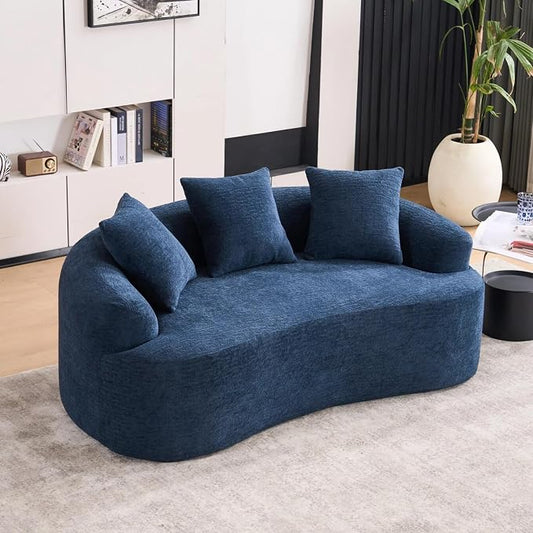 65" Curved Loveseat,Deep Seat Cloud Floor Couch with 3 Backrest,Cozy Chenille Fabric,Small Loveseat for Small Spaces,Bedroom,Office,Apartment (Blue, 65 Inch)