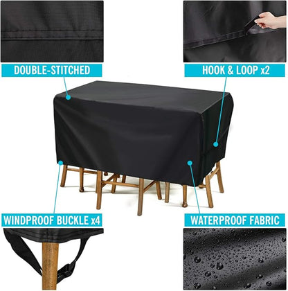Velway Patio Furniture Cover Outdoor, Waterproof Rectangular Patio Table Chair Sofa Set Cover, 67”Lx37”Wx28”H, All Weather Oxford Tear-Resistant Material with Zipper Carrying Bag Windproof Buckles