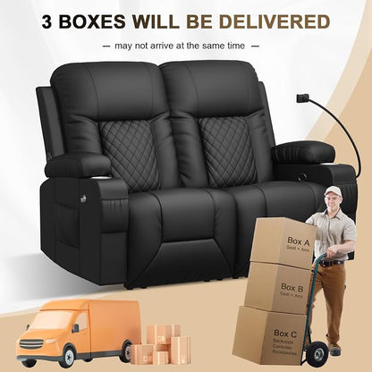 YONISEE Loveseat Recliner, Loveseat Recliner Sofa with Storage, Recliner Chair with USB Ports, 2 Cell Phone Holders, Cup Holder, Loveseat Couch for Living Room Home Theater Seating