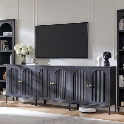 IFGET Modern Buffet Cabinet with Storage, 92.63" W Fluted Arched Sideboard Cabinet w/Adjustable Shelves, Wooden Modular Coffee Bar for Dining Room, Kitchen, Living Room, Entryway, Dark Grey