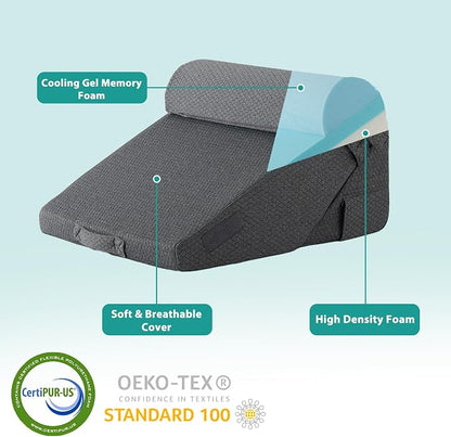 Adjustable 4pcs Bed Wedge Pillow Set, Memory Foam Wedge Pillow Post Surgery for Back, Neck, Leg Pain Relief, Pillow Wedge for Sleeping, Sitting up in Bed, Acid Reflux and GERD, Dark Grey