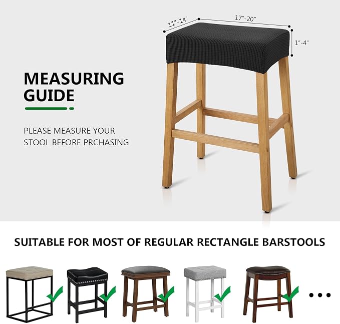 YISUN Stool Covers Rectangle - 4 Pack Stretch Waterproof Saddle Seat Cover Counter Bar Stools Bar Chairs Covers Kitchen Island Chairs Cushion Protector (4, Black)