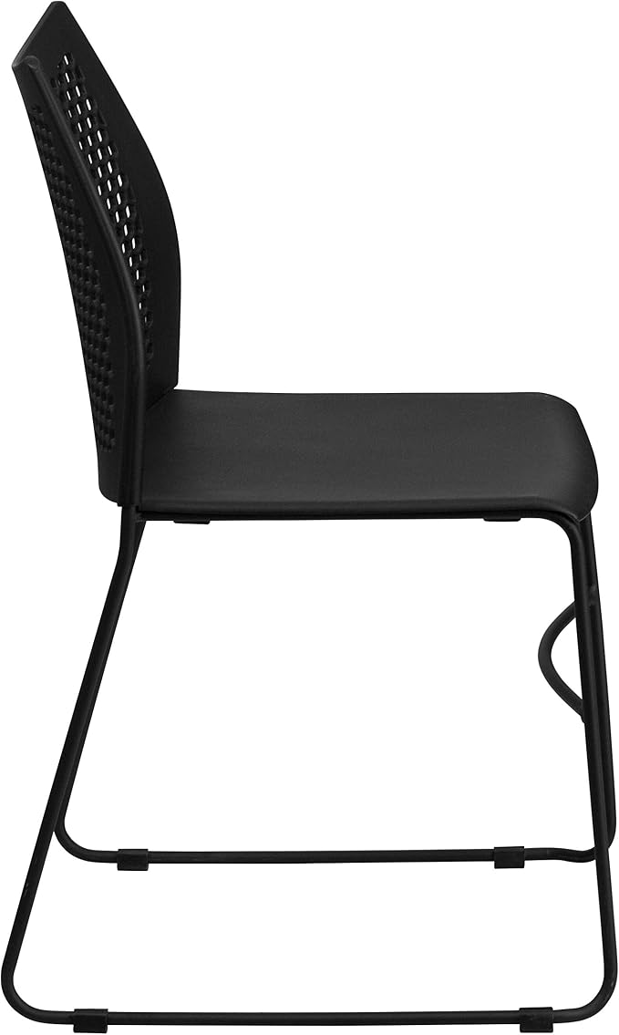 Flash Furniture HERCULES Series 661 lb. Capacity Black Stack Chair with Air-Vent Back and Black Powder Coated Sled Base