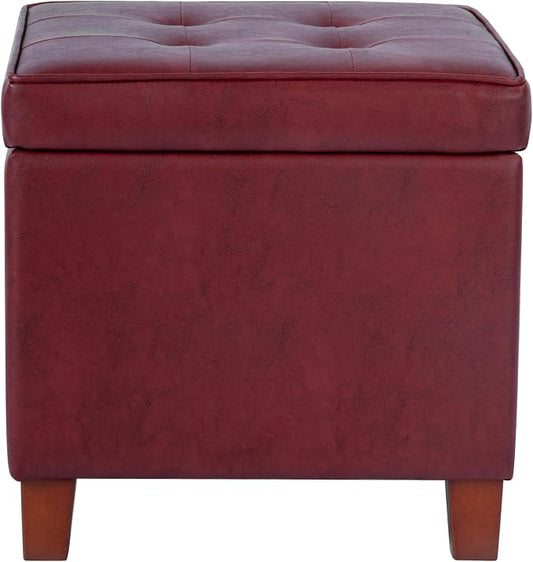 HomePop 18" Leatherette Tufted Square Storage Ottoman - Red