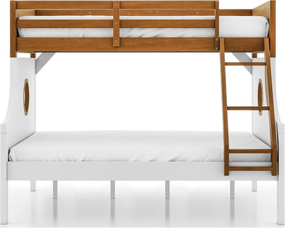 Furniture of America Kirsen Modern Solid Wood Twin Over Full Bunk Bed, No Box Spring Required, Boat Theme, for Kids, Boys, Girls, Bedroom, Dorm, Oak/White, No Trundle