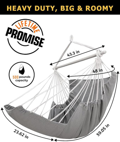 ADVOKAIR Hanging Hammock Chair Large Swing Chair with Foot Rest and Hardware,Max 500lbs,Steel Spread Bar with Anti Slips, 2 Cushions and Side Pocket,Indoor/Outdoor Use…