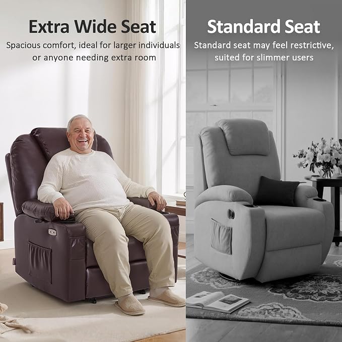 MCombo Oversized Power Lift Recliner Chair for Elderly, Lift Chair with Heat and Massage for Big and Tall, USB&Type C Ports, Cup Holders, Faux Leather R7510 (Dark Brown, Large-Wide)