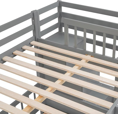 Ball & Cast Full Over Twin Bunk Bed with Safty Guardrail & Storage Stair,Wood Loft Bedframe W/Drawers & Shelves,Desk,Space-Saving,Easy Assembly,Versatile Furniture for Boys Girls Teen Bedroom,Gray