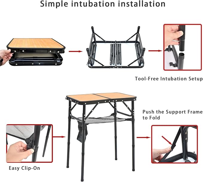 Mini Folding Camping Table - 2ft RV Space-Saving Table& Kids Toy/Learning Desk, Anti-Stain Desktop for Outdoor Glamping/Picnic/Patio & Indoor Decor (Retro Bamboo Pattern)