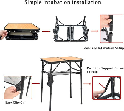 Mini Folding Camping Table - 2ft RV Space-Saving Table& Kids Toy/Learning Desk, Anti-Stain Desktop for Outdoor Glamping/Picnic/Patio & Indoor Decor (Retro Bamboo Pattern)