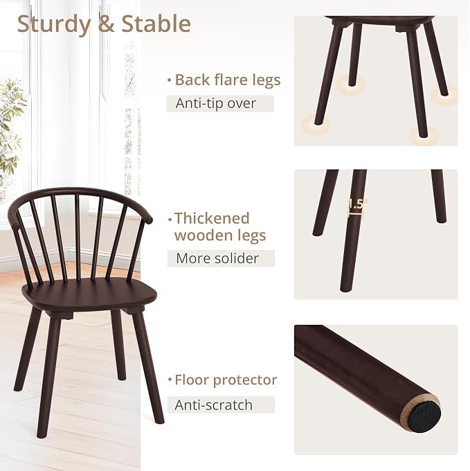LUE BONA Espresso Dining Chairs Set of 4, Farmhouse Wood Dining Chairs with Semicircular Backrest, Spindle Dining Chair for Kitchen and Dining Room, 18 Inch