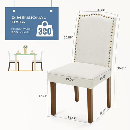 DUMOS Dining Chairs Set of 4, Farmhouse Fabric Upholstered Kitchen Chairs with Wooden Legs and Padded Seat, Modern Accent Chair for Dining Room, Kitchen, Living Room, Restaurant, Beige