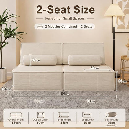 PurrJoys Modular Sectional Loveseat, 2-Piece Deep Seat Corduroy Lounge Sofa with Movable Cushions, Small Loveseat Couch for Living Room, Bedroom, Apartment