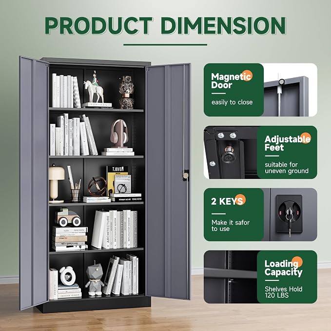 Letaya Metal Garage Storage Cabinets with Lock Door and Adjustable Shelves, Steel Tool Cabinets for Home,Office,Warehouse Organisieren (Black Gray)
