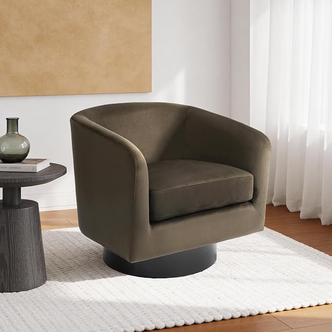 Swivel Barrel Accent Chair, Modern Round Chenille Fabric Arm Chair for Living Room, Bedroom, Comfy Club Reading Chairs for Adults（Velvet Coffee, Set of 4