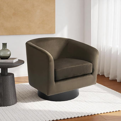 Swivel Barrel Accent Chair, Modern Round Chenille Fabric Arm Chair for Living Room, Bedroom, Comfy Club Reading Chairs for Adults（Velvet Coffee, Set of 4