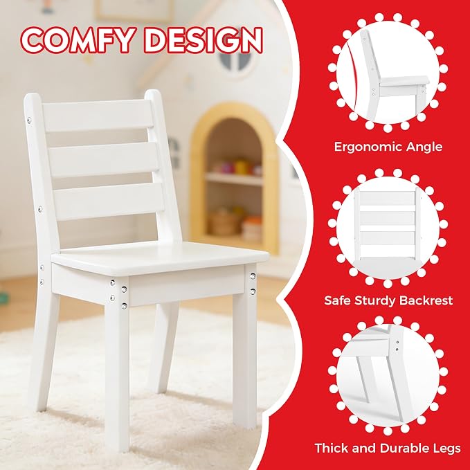 Costaelm Kids Table and 4 Chair Set, Activity Table Chair Set, Toddler Game, Playroom Furniture, Picnic Table Chairs, 5 Piece Dining Table Set, White