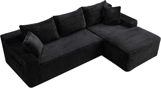 95" L-Shaped Cloud Sectional Couch, Right Facing Modular Compressed Boneless Sectional Sofa with Chaise Lounge, Plush Corduroy Boneless Corner Sofa for Living Room