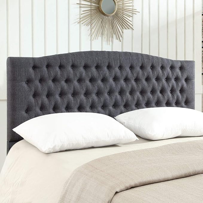 24KF Upholstered Tufted Button Linen Fabric Headboard,Comfortable Fashional Headboard King/CA King Size,Dark Gray