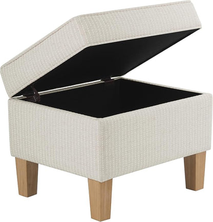 HomePop 22" Modern Rectangular Storage Ottoman - White Woven Stripe