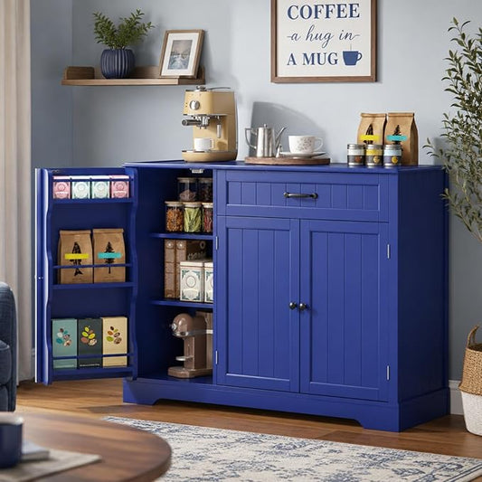 Gizoon Kitchen Sideboard Buffet Cabinet with Storage Small Coffee Bar Cabinet with Drawer, Kitchen Pantry Storage Cabinet with Door and Shelves for Bathroom and Living Room, Painted Navy Blue