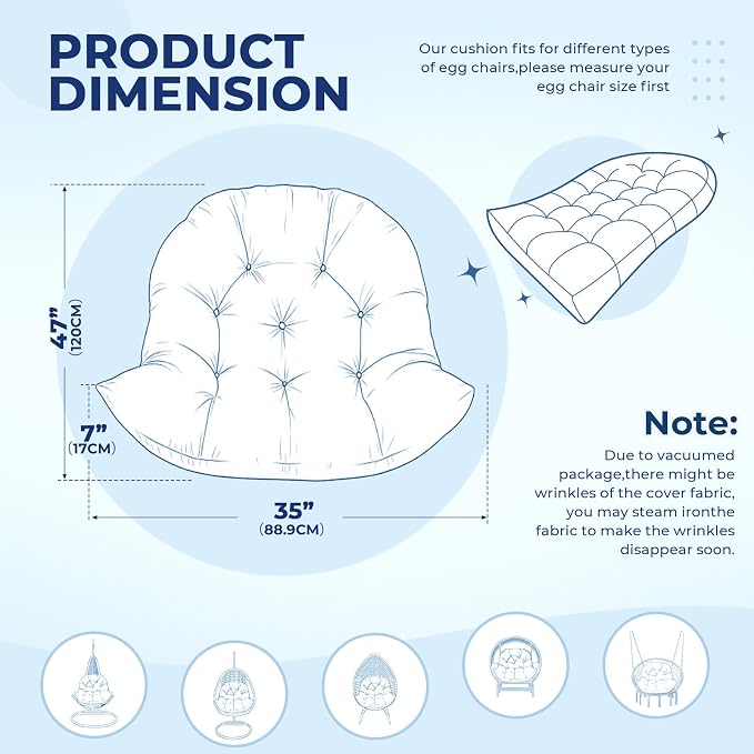 DANGHOOGY Egg Chair Cushion, Waterproof Outdoor Egg Replacement Cushions, Patio Chair Cushions for Outdoor Funiture, Thickened Hanging Chair Cushion, 35x47x7 Inches (Navy)